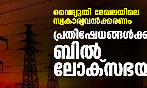 വൈദ്യുതി മേഖലയിലെ സ്വകാര്യവല്‍ക്കരണം;പ്രതിഷേധങ്ങള്‍ക്കിടേ ബില്‍ ലോക്‌സഭയില്‍