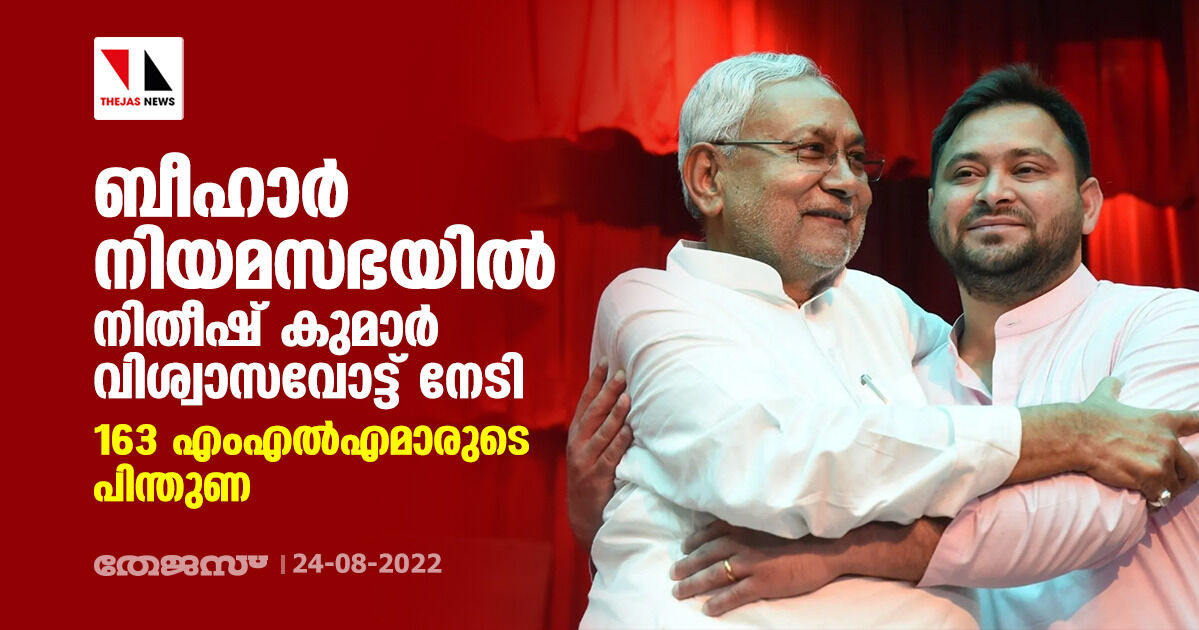 ബീഹാര്‍ നിയമസഭയില്‍ നിതീഷ് കുമാര്‍ വിശ്വാസവോട്ട് നേടി; 163 എംഎല്‍എമാരുടെ പിന്തുണ