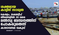 ശക്തമായ കാറ്റിന് സാധ്യത; കേരളം,ലക്ഷദ്വീപ് തീരങ്ങളില്‍ 30 വരെ മല്‍സ്യ ബന്ധനത്തിന് പോകരുതെന്ന് കാലാവസ്ഥ വകുപ്പ്