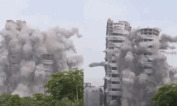 നിയന്ത്രിത സ്‌ഫോടനം വിജയകരം: നോയിഡയിലെ ഇരട്ടക്കെട്ടിടം തകര്‍ത്തു