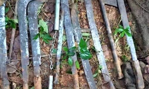 ഓവുചാലില്‍ ഒളിപ്പിച്ച നിലയില്‍ വടിവാളുകള്‍ ഉള്‍പ്പെടെ മാരകായുധങ്ങള്‍ പിടികൂടി