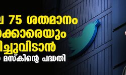 ട്വിറ്ററിലെ 75 ശതമാനം ജീവനക്കാരെയും പിരിച്ചുവിടാന്‍ ഇലോണ്‍ മസ്‌കിന്റെ പദ്ധതി