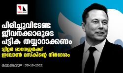 പിരിച്ചുവിടേണ്ട ജീവനക്കാരുടെ പട്ടിക തയ്യാറാക്കണം; ട്വിറ്റര്‍ മാനേജര്‍ക്ക് ഇലോണ്‍ മസ്‌കിന്റെ നിര്‍ദേശം