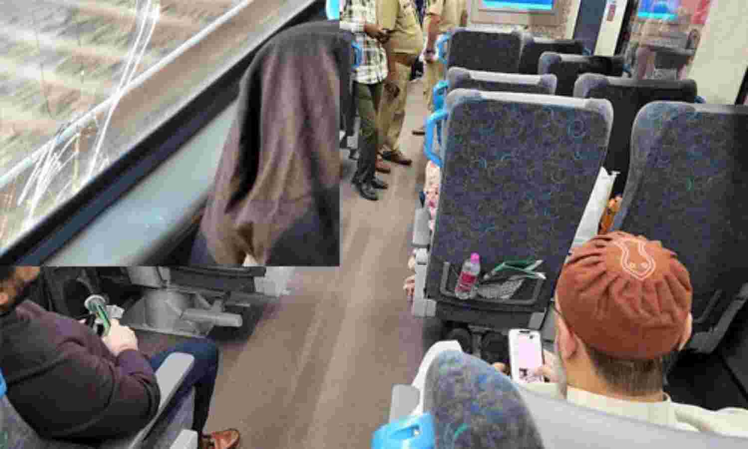 ഉവൈസി സഞ്ചരിച്ച വന്ദേ ഭാരത് ട്രെയിന് നേരേ കല്ലേറ് ഉവൈസി സഞ്ചരിച്ച വന്ദേ ഭാരത് ട്രെയിന് നേരേ കല്ലേറ്