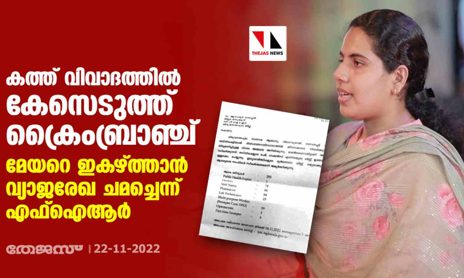കത്ത് വിവാദത്തില് കേസെടുത്ത് ക്രൈംബ്രാഞ്ച്; മേയറെ ഇകഴ്ത്താന് വ്യാജരേഖ ചമച്ചെന്ന് എഫ്ഐആര് കത്ത് വിവാദത്തില് കേസെടുത്ത് ക്രൈംബ്രാഞ്ച്; മേയറെ ഇകഴ്ത്താന് വ്യാജരേഖ ചമച്ചെന്ന് എഫ്ഐആര്