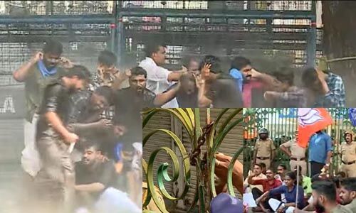 കത്ത് വിവാദത്തില് ഇന്നും പ്രതിഷേധം; ഗേറ്റ് ഉപരോധിച്ച യുവമോര്ച്ചക്കാരും കോര്പറേഷന് ജീവനക്കാരും തമ്മില് കൈയാങ്കളി, കെഎസ്യു മാര്ച്ചിലും സംഘര്ഷം കത്ത് വിവാദത്തില് ഇന്നും പ്രതിഷേധം; ഗേറ്റ് ഉപരോധിച്ച യുവമോര്ച്ചക്കാരും കോര്പറേഷന് ജീവനക്കാരും തമ്മില് കൈയാങ്കളി, കെഎസ്യു മാര്ച്ചിലും സംഘര്ഷം