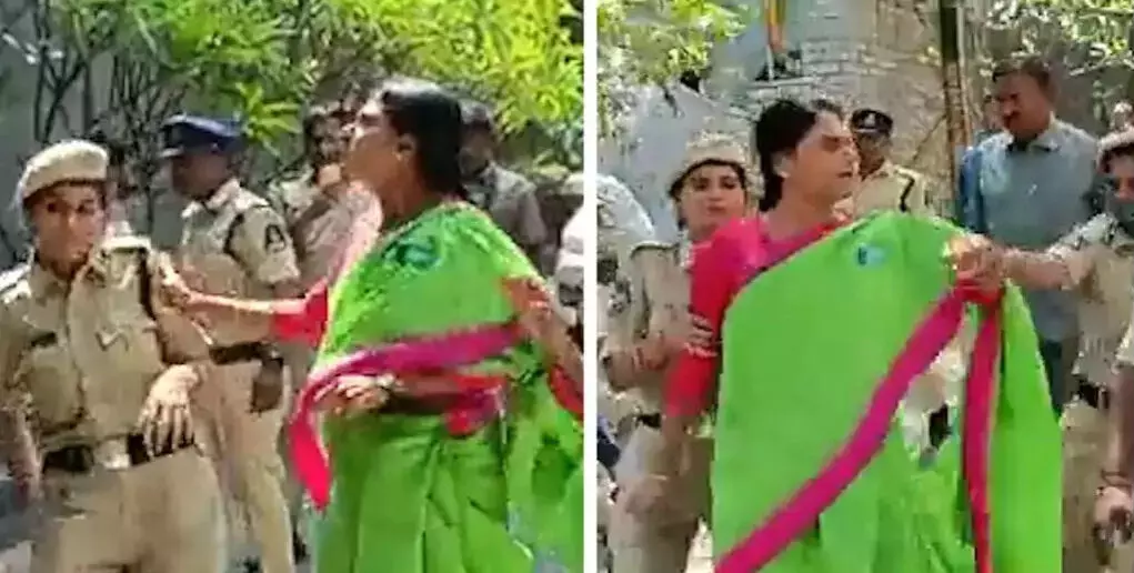 പോലിസുകാരനെ പരസ്യമായി മര്ദ്ദിച്ചു; ആന്ധ്രാ മുഖ്യമന്ത്രിയുടെ സഹോദരി അറസ്റ്റില് പോലിസുകാരനെ പരസ്യമായി മര്ദ്ദിച്ചു; ആന്ധ്രാ മുഖ്യമന്ത്രിയുടെ സഹോദരി അറസ്റ്റില്