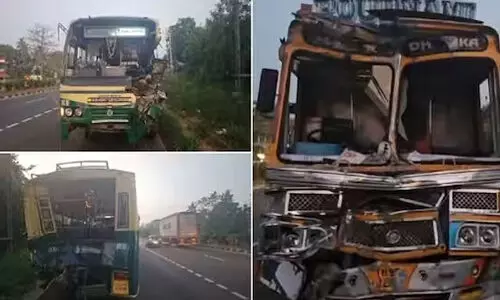 കെഎസ്ആർടിസി ബസ് ലോറിയിലിടിച്ചു, പിന്നിൽ മറ്റൊരു ലോറിയിടിച്ചു; തൃശൂരിൽ വൻ അപകടം കെഎസ്ആർടിസി ബസ് ലോറിയിലിടിച്ചു, പിന്നിൽ മറ്റൊരു ലോറിയിടിച്ചു; തൃശൂരിൽ വൻ അപകടം