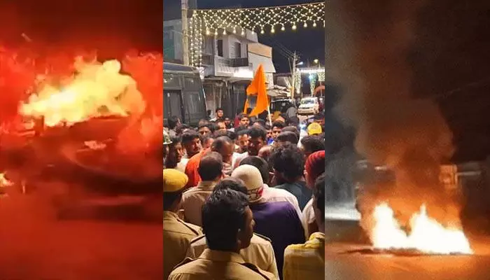 കര്ണാടകയിലെ മാണ്ഡ്യയില് ഗണേശ ചതുര്ഥി ആഘോഷത്തിനിടെ സംഘര്ഷം; ലാത്തിച്ചാര്ജ്, കടകള്ക്കും വാഹനങ്ങള്ക്കും തീയിട്ടു കര്ണാടകയിലെ മാണ്ഡ്യയില് ഗണേശ ചതുര്ഥി ആഘോഷത്തിനിടെ സംഘര്ഷം; ലാത്തിച്ചാര്ജ്, കടകള്ക്കും വാഹനങ്ങള്ക്കും തീയിട്ടു