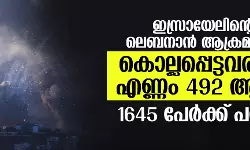 ഇസ്രായേലിന്റെ ലെബനന്‍ ആക്രമണം; കൊല്ലപ്പെട്ടവരുടെ എണ്ണം 492 ആയി; 1645 പേര്‍ക്ക് പരിക്ക്
