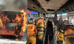 കൊച്ചിയില്‍ ഓടിക്കൊണ്ടിരുന്ന ലോ ഫ്‌ളോര്‍ ബസ് കത്തി നശിച്ചു