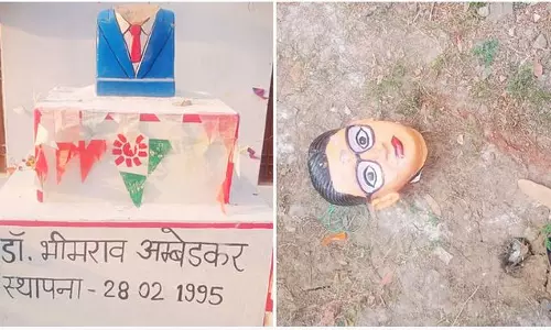 യുപിയിലെ സോനബദ്രയില്‍ അംബേദ്ക്കര്‍ പ്രതിമയുടെ തലവെട്ടി; ആഗ്രയില്‍ വിരല്‍ മുറിച്ചു