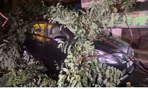 തൃശൂരില് കനത്ത മഴയും കാറ്റും; ബൈക്കുകള് പറന്നു വീണു തൃശൂരില് കനത്ത മഴയും കാറ്റും; ബൈക്കുകള് പറന്നു വീണു