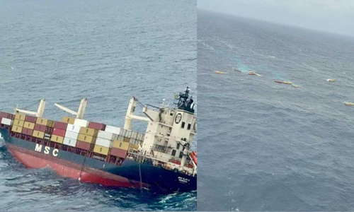 അറബിക്കടലില്‍ കപ്പല്‍ ചരിഞ്ഞു; അപകടകരമായ കാര്‍ഗോ കടലില്‍; കണ്ടാല്‍ തൊടരുതെന്ന്