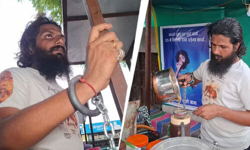 ഗാര്‍ഹിക പീഡനം ആരോപിച്ച് ഭാര്യ കേസ് കൊടുത്തു; ഭാര്യവീടിന് സമീപം 498എ ചായക്കടയിട്ട് യുവാവ്, വിലങ്ങണിഞ്ഞ് ചായ വില്‍പ്പന