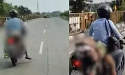 സഹായത്തിന് ആരും എത്തിയില്ല; റോഡപകടത്തില്‍ മരിച്ച ഭാര്യയുടെ മൃതദേഹം ബൈക്കില്‍ കെട്ടി കൊണ്ടുപോയി യുവാവ്