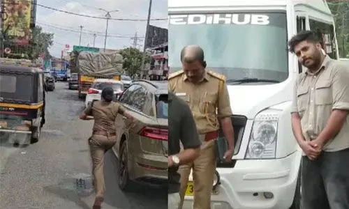 പോലിസുകാരി വഴിയൊരുക്കിയ ആംബുലന്‍സില്‍ രോഗിയുണ്ടായിരുന്നില്ല; ഡ്രൈവറെ കസ്റ്റഡിയില്‍ എടുത്ത് എംവിഡി