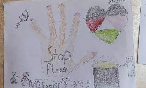 യുദ്ധത്തിന്റെ ആഘാതം ചിത്രങ്ങളാക്കി ഗസയിലെ കുരുന്നുകള്‍  (ചിത്രങ്ങള്‍)