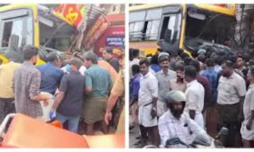 എടപ്പാളില്‍ സ്‌കൂള്‍ ബസ് കടയിലേക്ക് ഇടിച്ചു കയറി ; ഒരു മരണം, വിദ്യാര്‍ഥികളടക്കം 12 പേര്‍ക്ക് പരിക്ക്