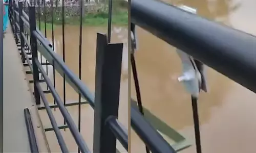 ഉദ്ഘാടനത്തിനു പിന്നാലെ തൂക്കുപാലത്തിന്റെ കൈവരികള് പൊട്ടിവീണു ഉദ്ഘാടനത്തിനു പിന്നാലെ തൂക്കുപാലത്തിന്റെ കൈവരികള് പൊട്ടിവീണു