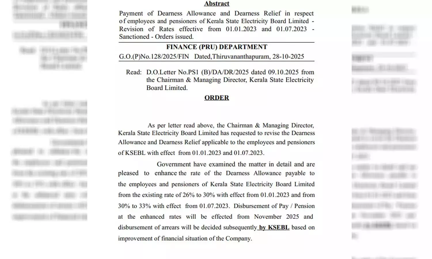 കെഎസ്ഇബി ജീവനക്കാര്‍ക്ക് ക്ഷാമബത്ത നല്‍കാന്‍ സര്‍ക്കാര്‍ അനുമതി