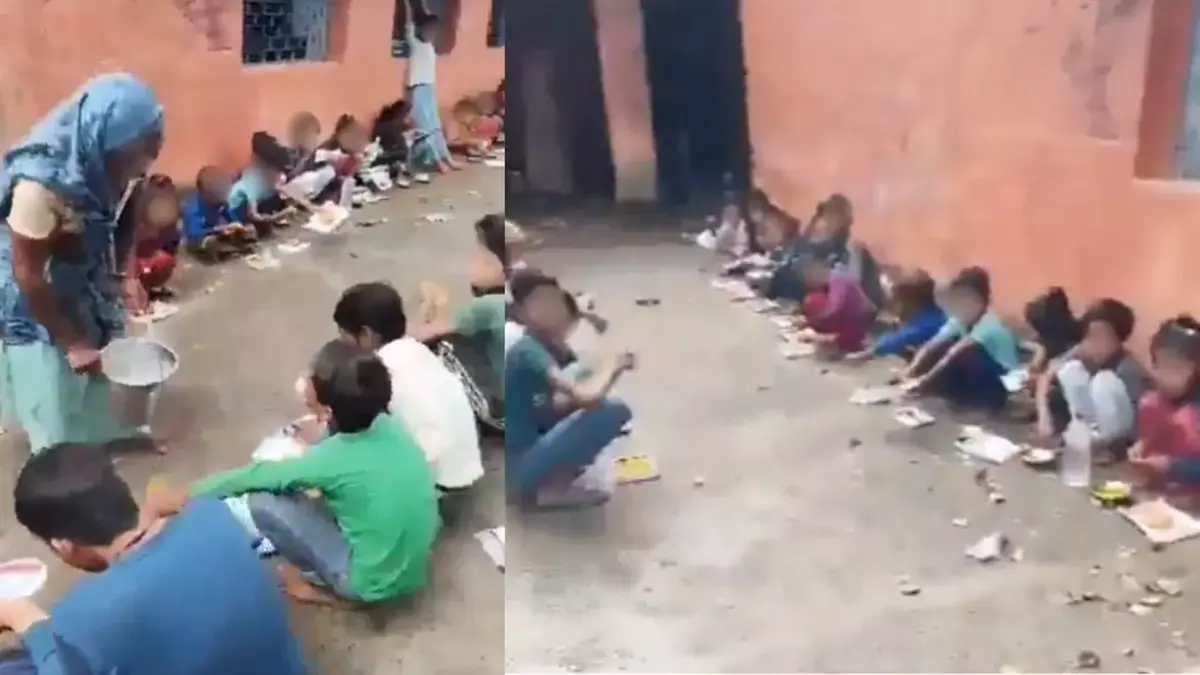 വിദ്യാർത്ഥികൾക്ക് നിലത്ത് പഴകിയ കടലാസിൽ ഉച്ചഭക്ഷണം നൽകി