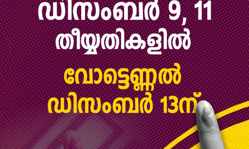 സംസ്ഥാനത്തെ തദ്ദേശ തിരഞ്ഞെടുപ്പിനുള്ള തീയ്യതികള്‍ പ്രഖ്യാപിച്ചു