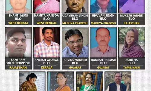 എസ്ഐആര് വധശിക്ഷയാകുമ്പോള്: മരണപ്പെട്ട ബിഎല്ഒമാരുടെ ചിത്രം പുറത്തു വിട്ട് കോണ്ഗ്രസ് എസ്ഐആര് വധശിക്ഷയാകുമ്പോള്: മരണപ്പെട്ട ബിഎല്ഒമാരുടെ ചിത്രം പുറത്തു വിട്ട് കോണ്ഗ്രസ്