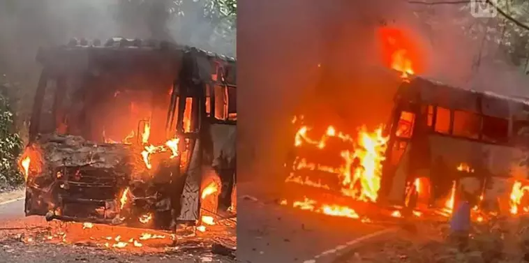 കണ്ണൂരില് ടൂറിസ്റ്റ് ബസിന് തീപിടിച്ചു കണ്ണൂരില് ടൂറിസ്റ്റ് ബസിന് തീപിടിച്ചു