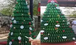 ഗുരുവായൂര്‍ നഗരസഭയില്‍ ബിയര്‍ കുപ്പികള്‍ കൊണ്ട് ക്രിസ്മസ് ട്രീ, പ്രതിഷേധം