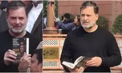 എം എം നരവനേയുടെ പുസ്തകത്തെ ചൊല്ലി തുടര്‍ച്ചയായ മൂന്നാം ദിവസവും പാര്‍ലമെന്റ് പ്രക്ഷുബ്ധം, പുസ്തകം മാധ്യമങ്ങള്‍ക്കു മുന്നില്‍ രാഹുല്‍ ഗാന്ധി പ്രദര്‍ശിപ്പിച്ചു