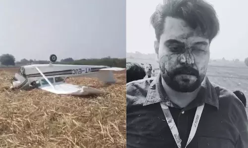 സ്വകാര്യ വിമാനം തകര്‍ന്നുവീണു; പൈലറ്റ് ഉള്‍പ്പെടെ രണ്ട് പേര്‍ക്ക് അത്ഭുതരക്ഷ