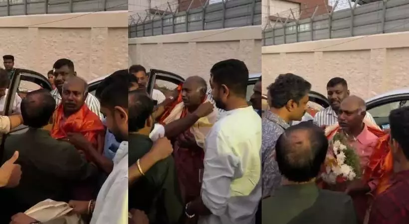 കൈക്കൂലി കേസില്‍ അറസ്റ്റിലായ എംവിഐക്ക് ജയിലിന് പുറത്ത് സ്വീകരണം