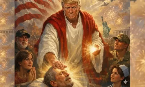 സ്വയം യേശുവായി ചിത്രീകരിച്ചുകൊണ്ടുള്ള ചിത്രം പങ്കുവെച്ച് ട്രംപ് സ്വയം യേശുവായി ചിത്രീകരിച്ചുകൊണ്ടുള്ള ചിത്രം പങ്കുവെച്ച് ട്രംപ്