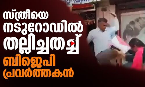 സ്ത്രീയെ തെരുവില്‍ തല്ലിച്ചതച്ച് ബിജെപിക്കാരന്‍